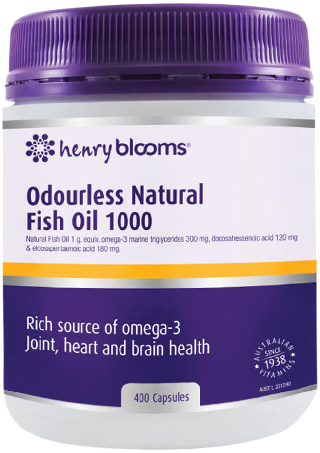 H.Blooms Odourless Natural Fish Oil 1000mg 400 Capsule