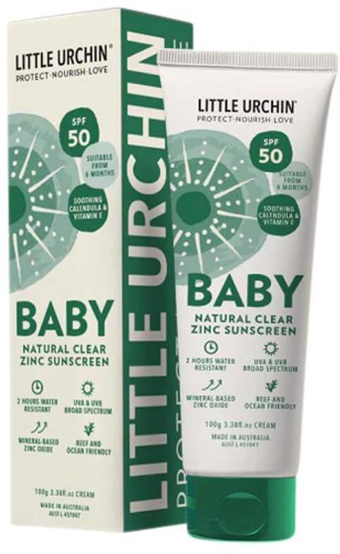 Little Urchin Natural Baby Sunscreen Clear Zinc Spf 50 100g – Health Co