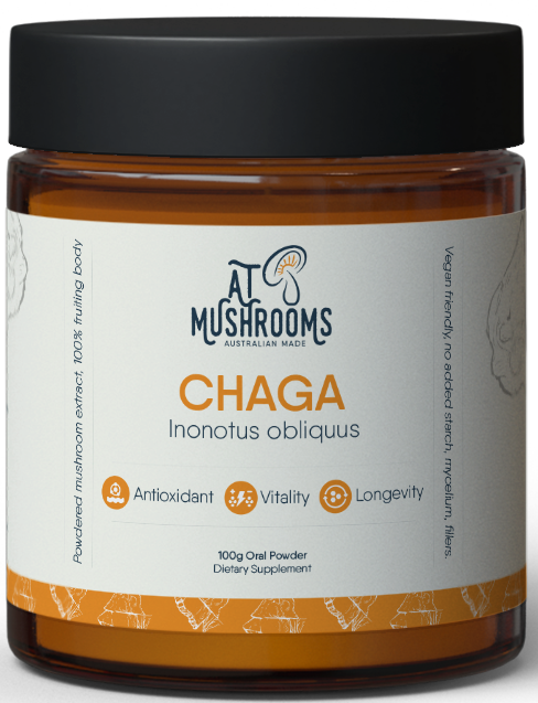 A.T. Mushrooms Chaga Organic Powder - Inonotus Obliquus Antioxidant Supplement