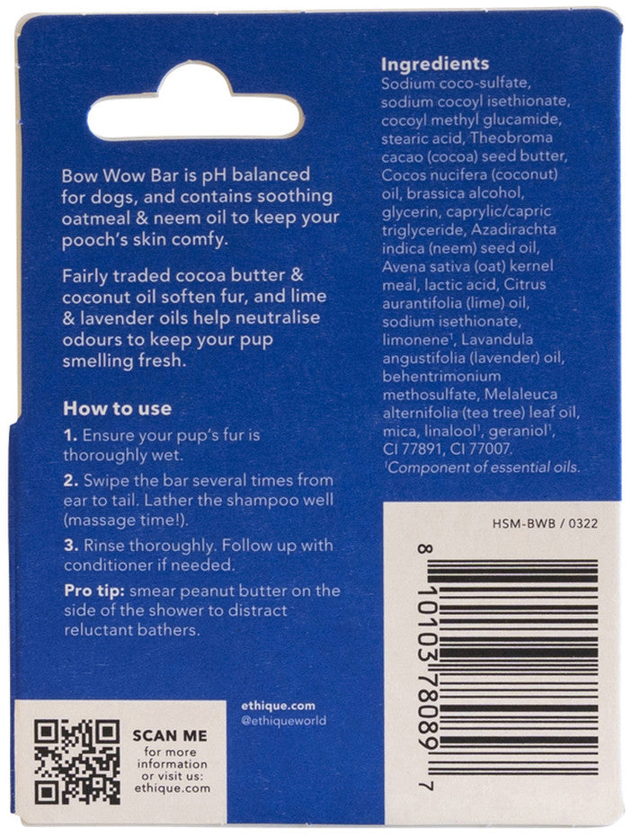 Ethique Dog Bar Shampoo Solid Bow Wow Bar 15g