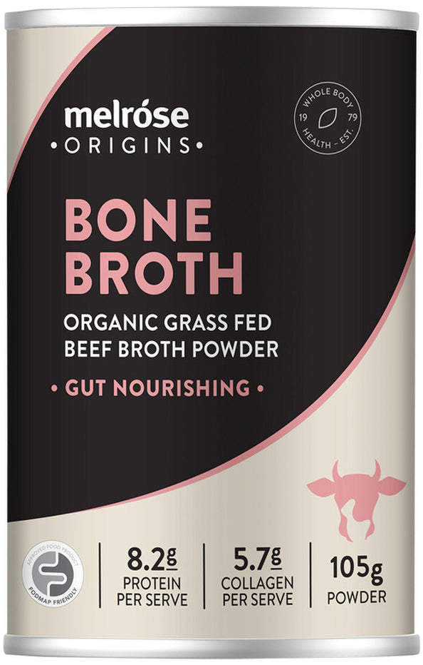 Melrose Origins Bone Broth (Organic Grass Fed Beef) Gut Nourishing (Turmeric) Powder 105g