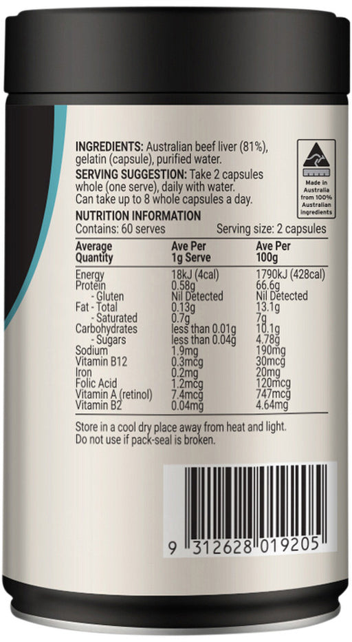 Melrose Origins Energy & Wellbeing (Grass Fed Beef Liver 1000mg) 120c
