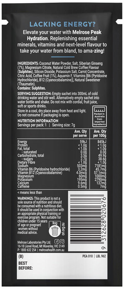 Melrose Peak Hydration + Clean Energy Cold Brew Coffee Sachet 7g