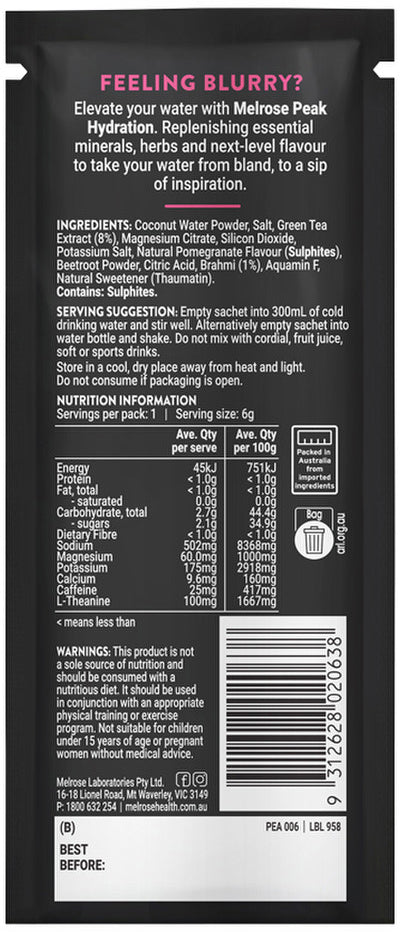 Melrose Peak Hydration + Focus Pomegranate Sachet 6g