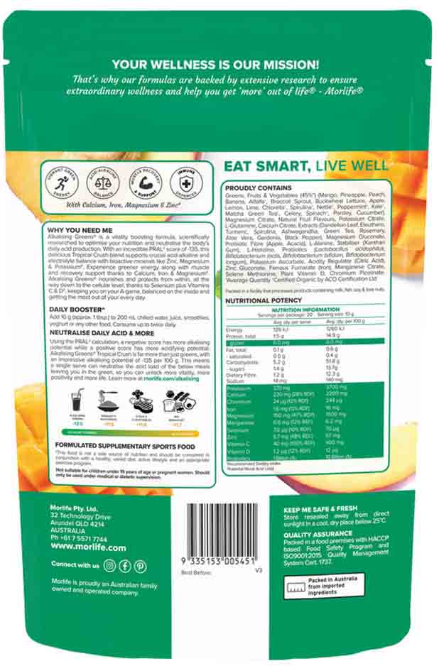 Morlife Alkalising Greens Tropical Crush 200g