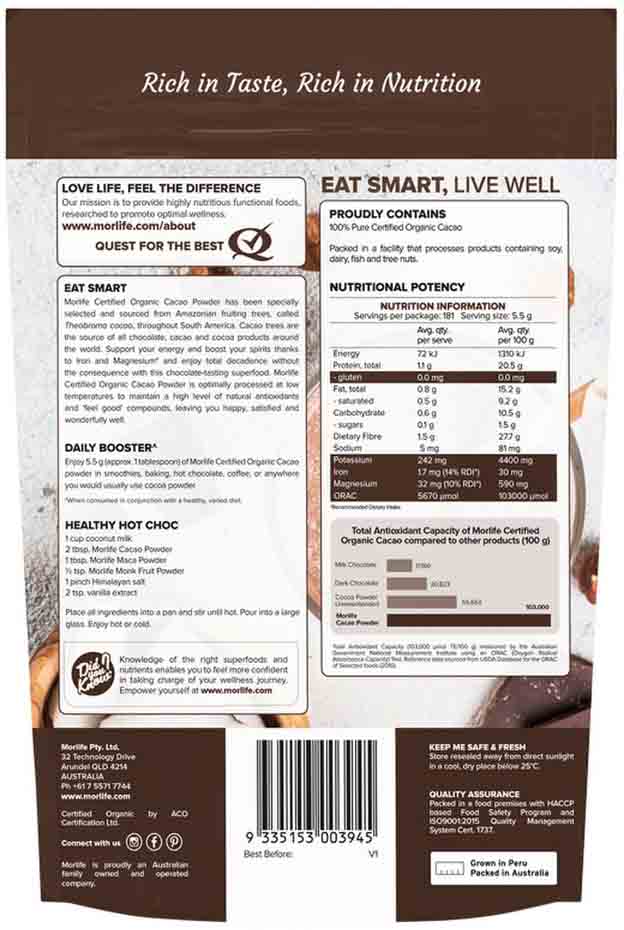 Morlife Organic Cacao Powder 1kg