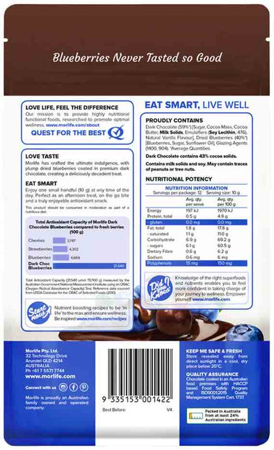 Morlife Dark Chocolate Blueberries 125g