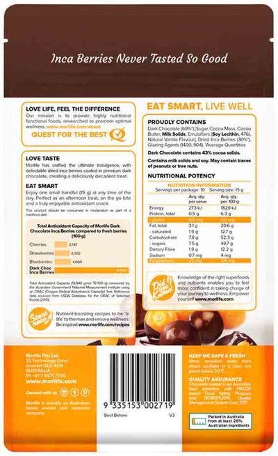 Morlife Dark Chocolate Inca Berries 150g
