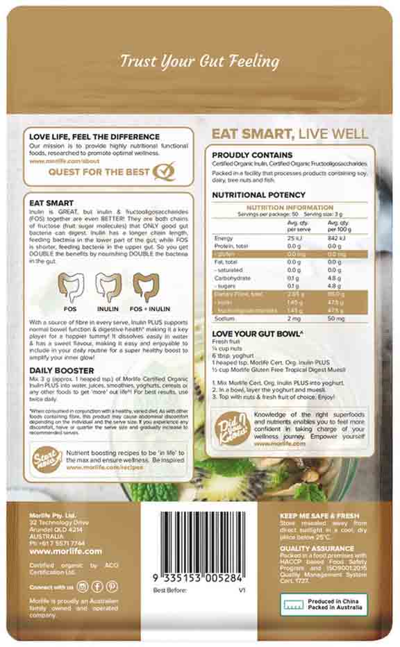 Morlife Organic Inulin Plus Powder 150g