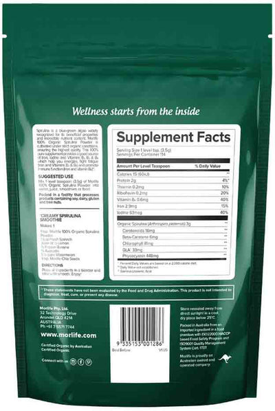 Morlife 100% Organic Spirulina Powder 400g