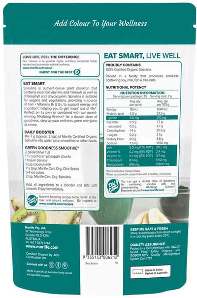 Morlife Certified Organic Spirulina Powder 250g