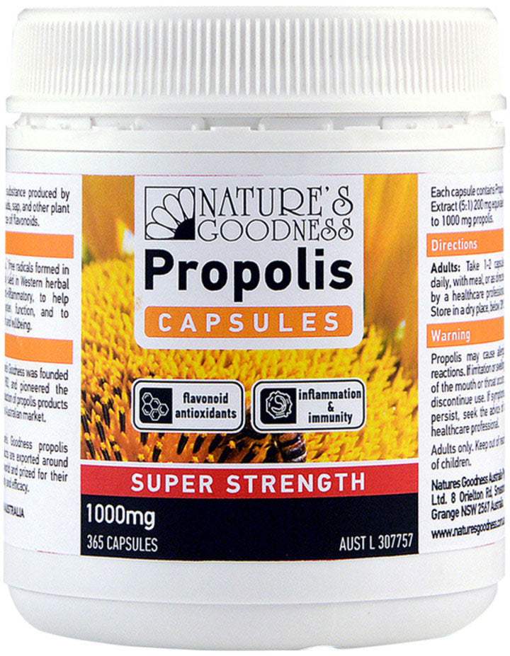 Nature's Goodness Propolis Capsules Super Strength 1000mg 365C – Health Co