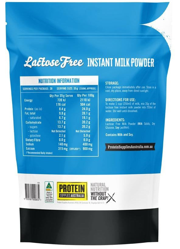 Protein Supplies Australia Lactose Free Instant Milk Powder Pure 1kg