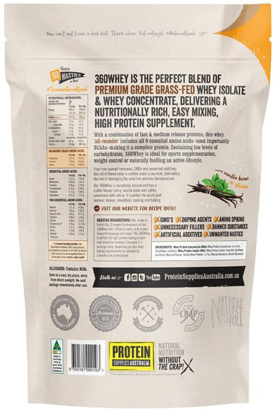 Protein Supplies Australia Protein 360 Whey (Complete Protein with BCAA) Vanilla Bean 1kg