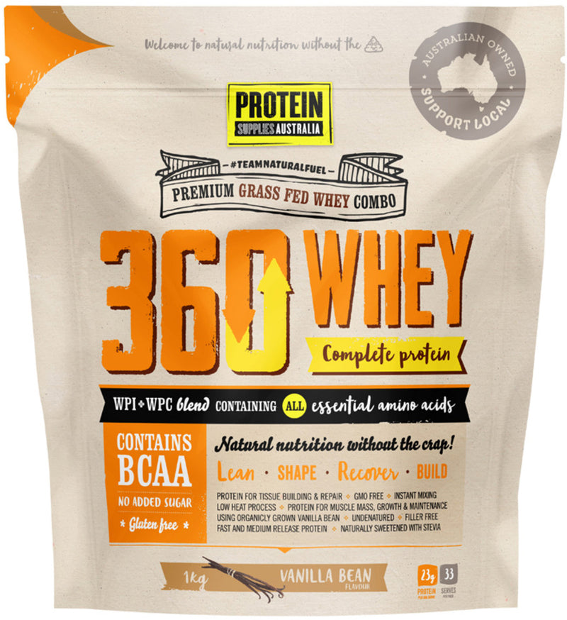 Protein Supplies Australia Protein 360 Whey (Complete Protein with BCAA) Vanilla Bean 1kg