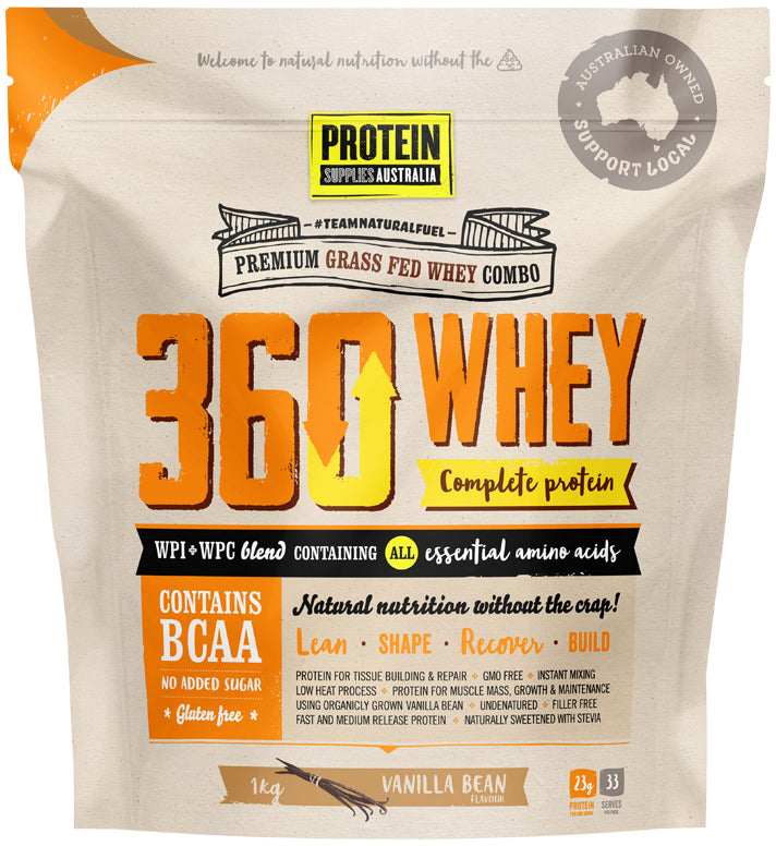 Protein Supplies Australia Protein 360 Whey (Complete Protein with BCAA) Vanilla Bean 1kg