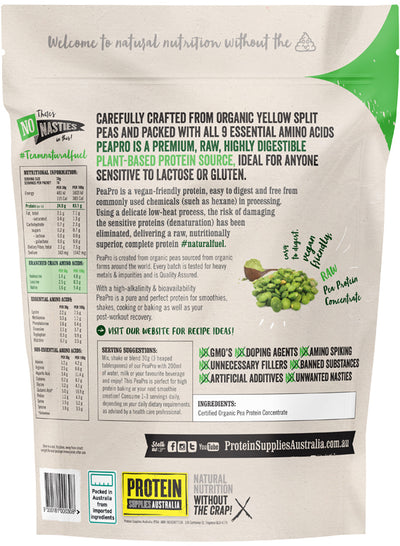 Protein Supplies Australia Protein Pea Pro (Raw Organic Pea Protein) Pure 500g
