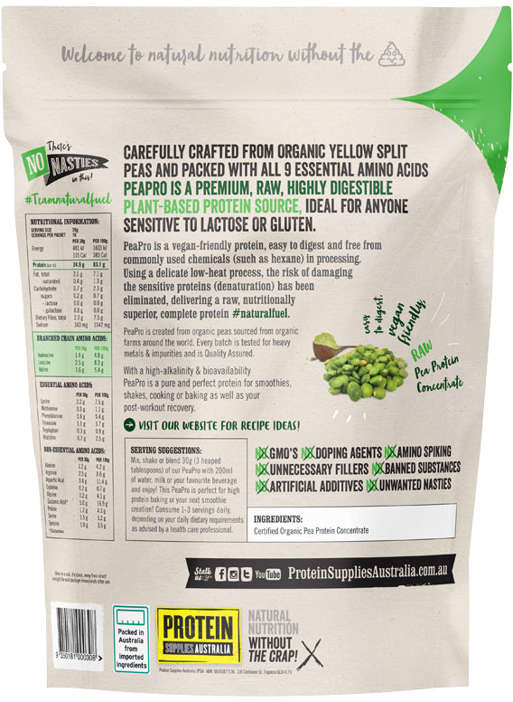 Protein Supplies Australia Protein Pea Pro (Raw Organic Pea Protein) Pure 500g
