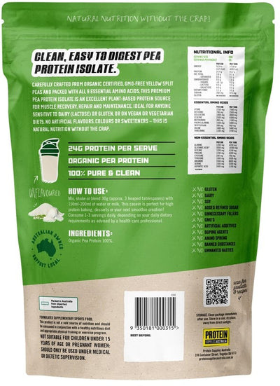 Protein Supplies Australia Protein Pea Pro (Raw Organic Pea Protein) Pure 1kg