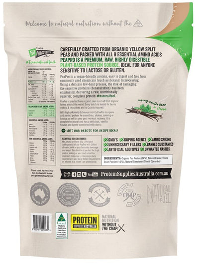 Protein Supplies Australia Protein Pea Pro (Raw Organic Pea Protein) Vanilla Bean 500g
