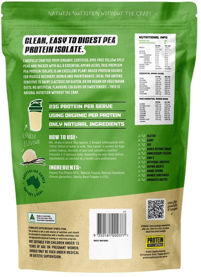 Protein Supplies Australia Protein Pea Pro (Raw Organic Pea Protein) Vanilla Bean 1kg