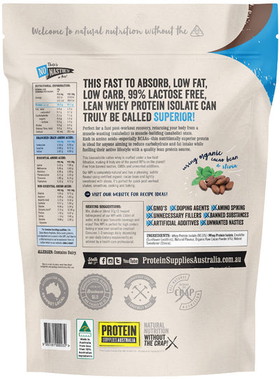 Protein Supplies Australia Protein WPI (Fast Release High Protein) Chocolate 500g