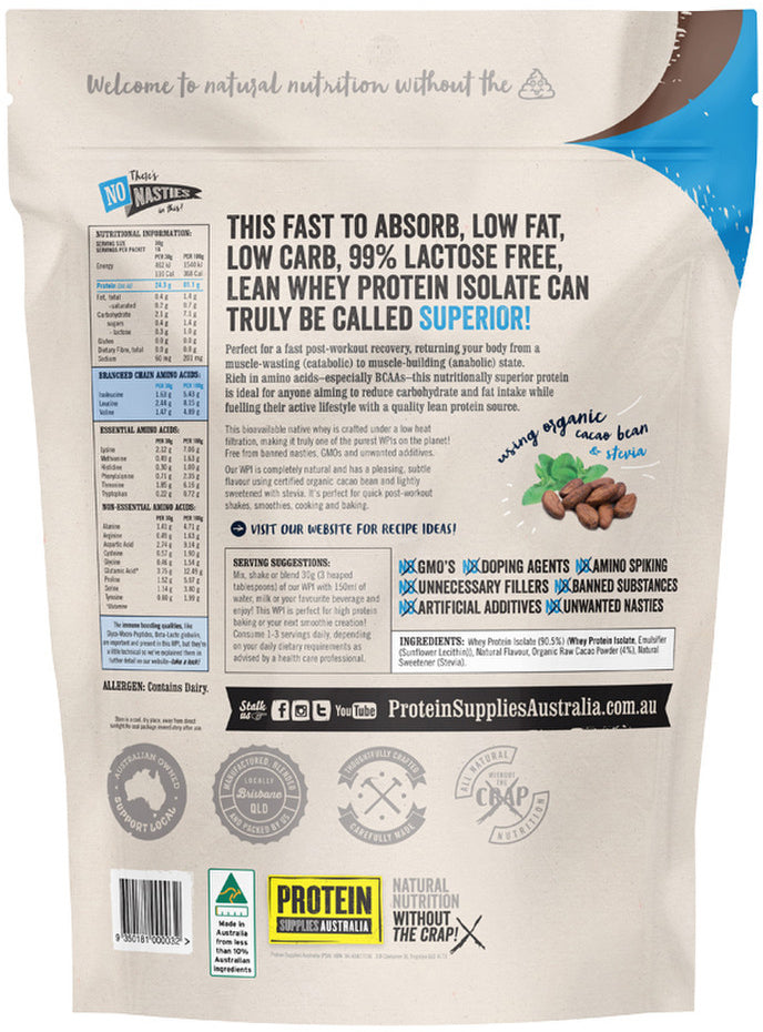 Protein Supplies Australia Protein WPI (Fast Release High Protein) Chocolate 500g