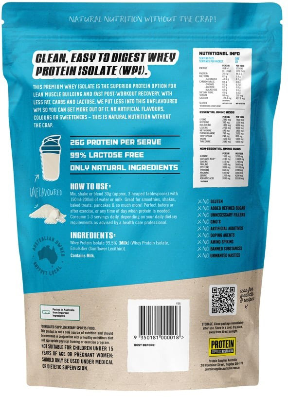 Protein Supplies Australia Protein WPI (Fast Release High Protein) Pure 1kg