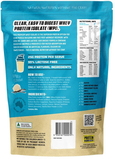 Protein Supplies Australia Protein WPI (Fast Release High Protein) Vanilla Bean 1kg