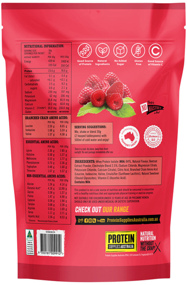 Protein Supplies Australia Protein Water (contains Electrolytes + BCAAs) Raspberry 800g