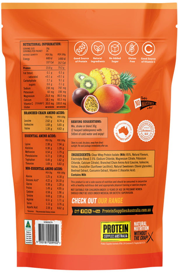 Protein Supplies Australia Protein Water (contains Electrolytes + BCAAs) Tropical Punch 800g