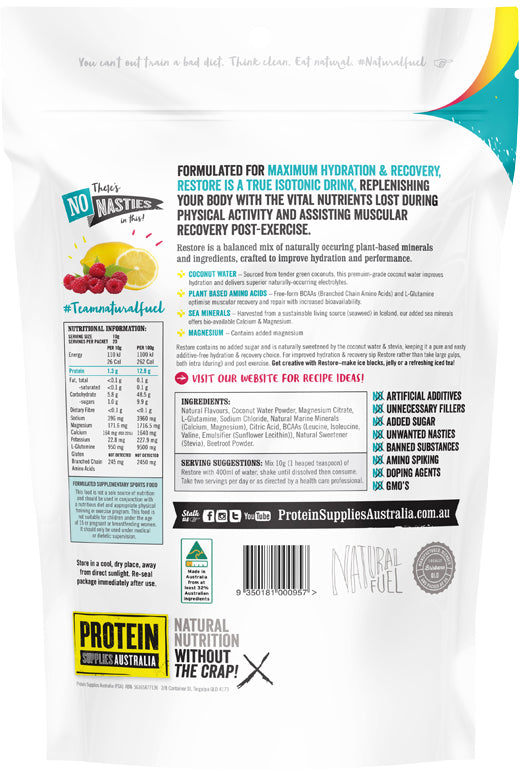Protein Supplies Australia Restore Raspberry Lemonade 200g