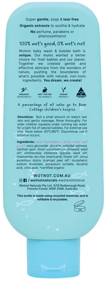 Wotnot Naturals 100% Natural Baby Wash & Bubble Bath 250ml