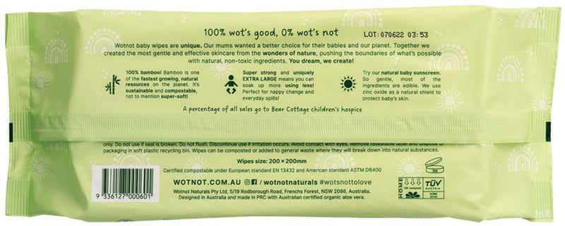 Wotnot Naturals 100% Natural Baby Wipes x 70 Pack