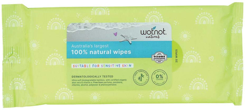 Wotnot Naturals 100% Natural Wipes (Soft Pack Travel Case Refill) x 20 Pack