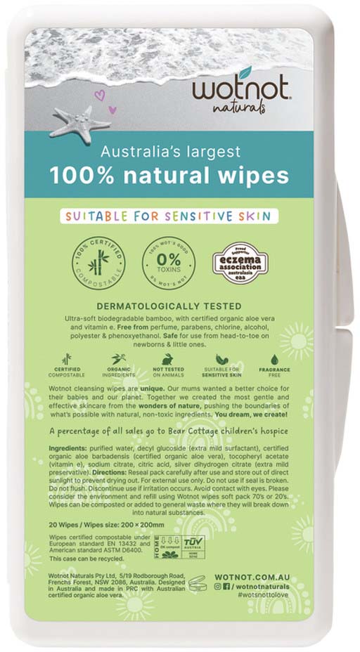 Wotnot Naturals 100% Natural Wipes with Travel Hard Case x 20 Pack