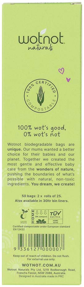 Wotnot Naturals Biodegradable Nappy Bags x 50 Pack