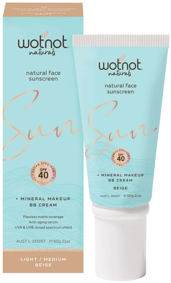 Wotnot Naturals Natural Face Sunscreen SPF 40 + Mineral MakeUp BB Cream Beige 60g