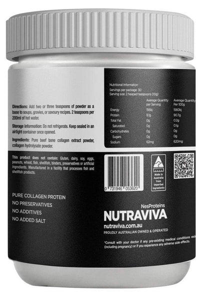 NutraViva NesProteins Bone Broth Beef Collagen Enriched Pure & Unflavoured 300g - Health Co