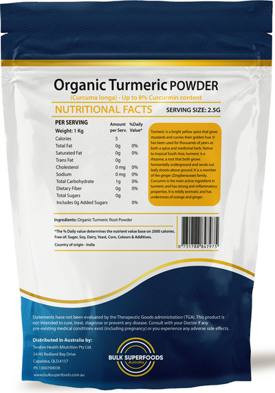 Organic Turmeric Powder 1Kg (6% Curcumin) by Bulk Superfoods