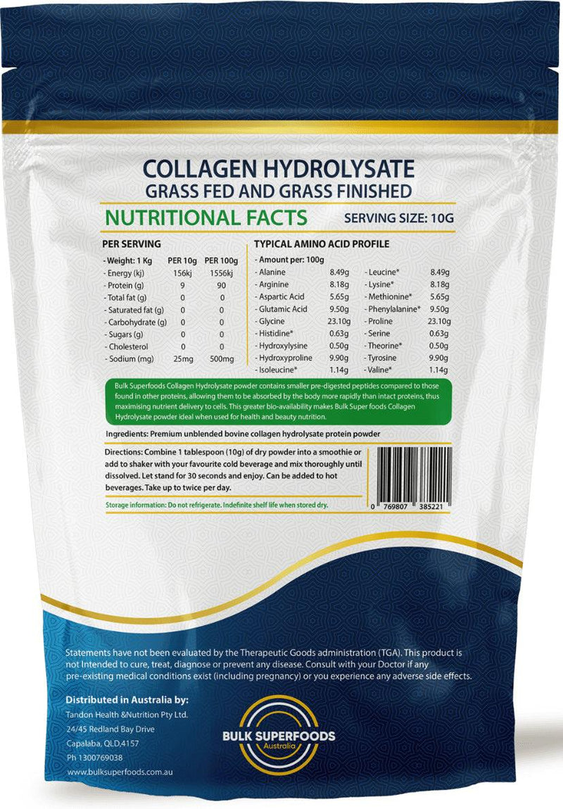 Grass Fed Collagen 1Kg by Bulk Super Foods - Health Co